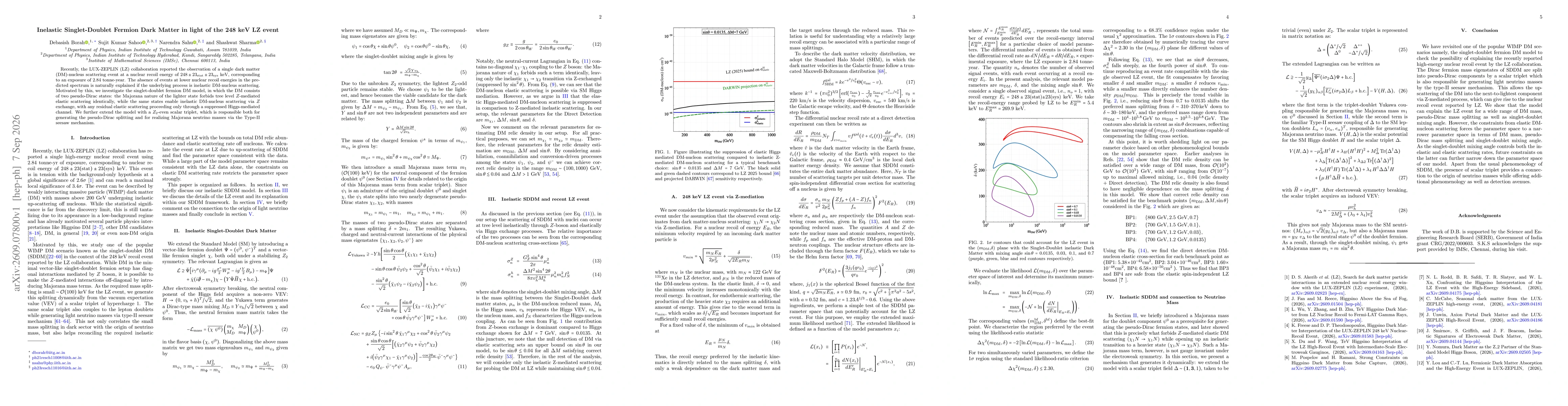 Thumbnail for Inelastic Singlet-Doublet Fermion Dark Matter in light of the 248 keV LZ event