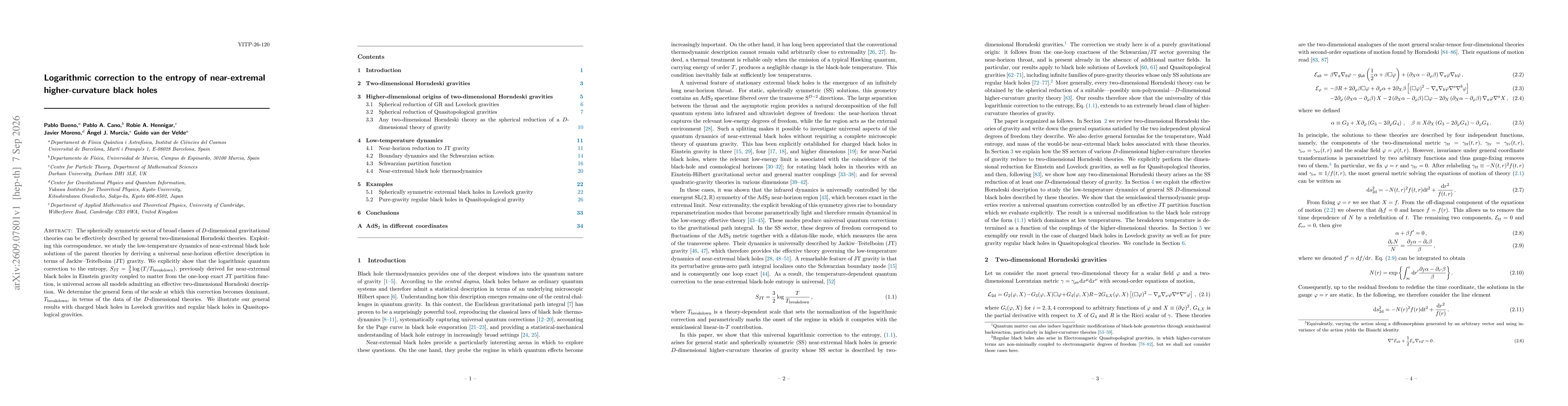Thumbnail for Logarithmic correction to the entropy of near-extremal higher-curvature black holes