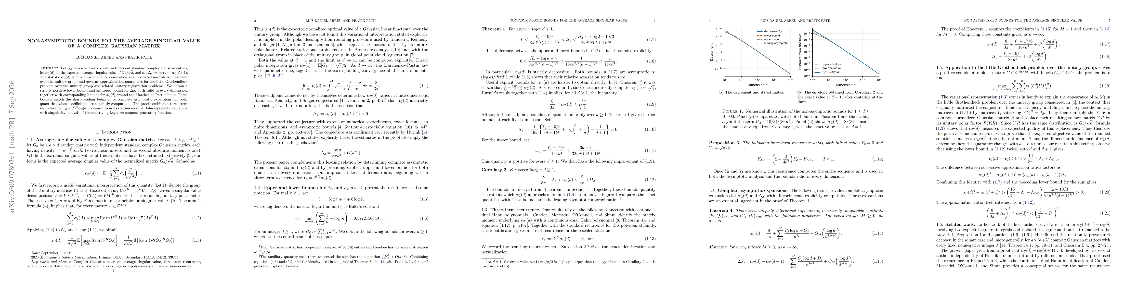 Thumbnail for Non-asymptotic bounds for the average singular value of a complex Gaussian matrix