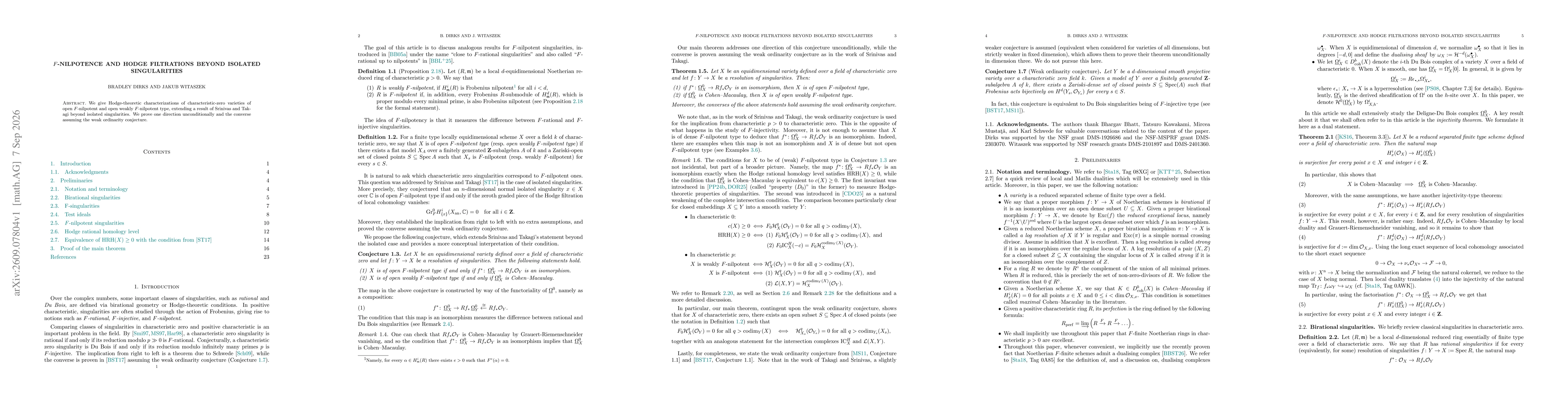 Thumbnail for $F$-nilpotence and Hodge filtrations beyond isolated singularities