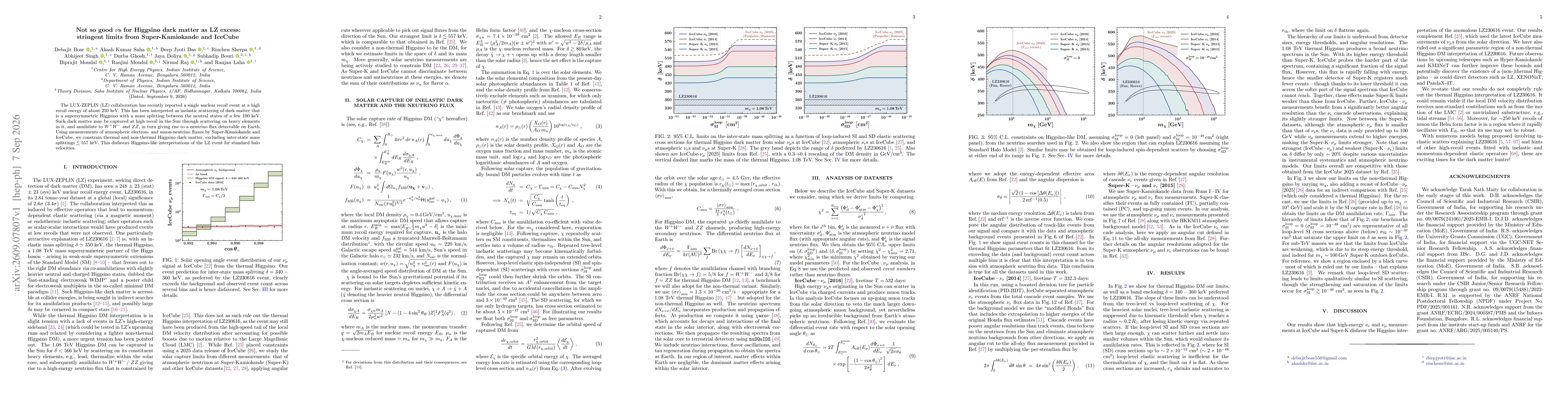 Thumbnail for Not so good $ν$s for Higgsino dark matter as LZ excess: stringent limits from Super-Kamiokande and IceCube