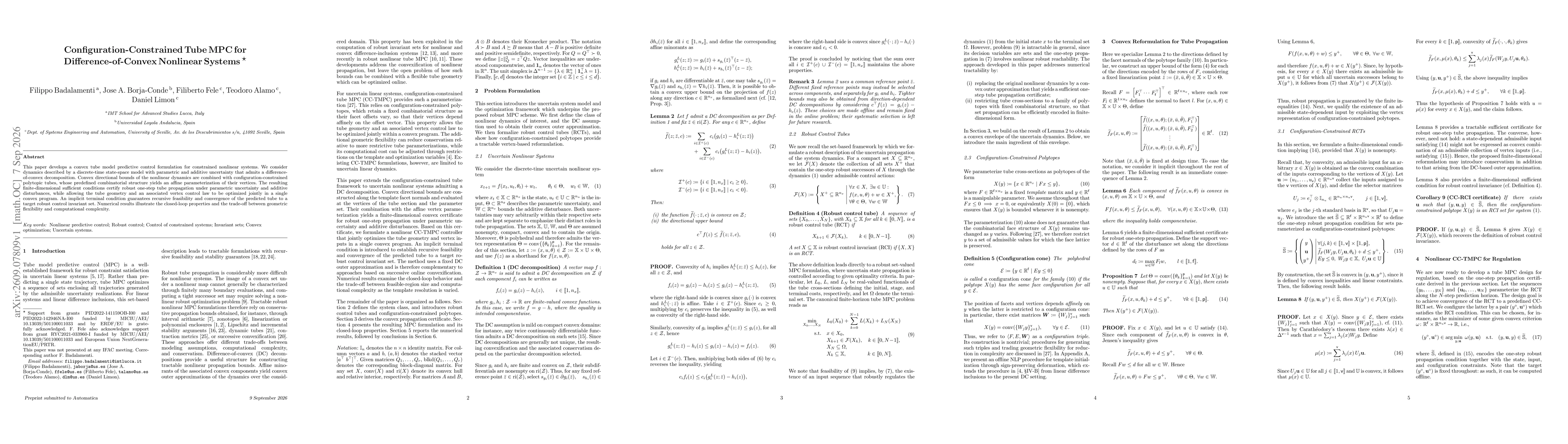 Thumbnail for Configuration-Constrained Tube MPC for Difference-of-Convex Nonlinear Systems