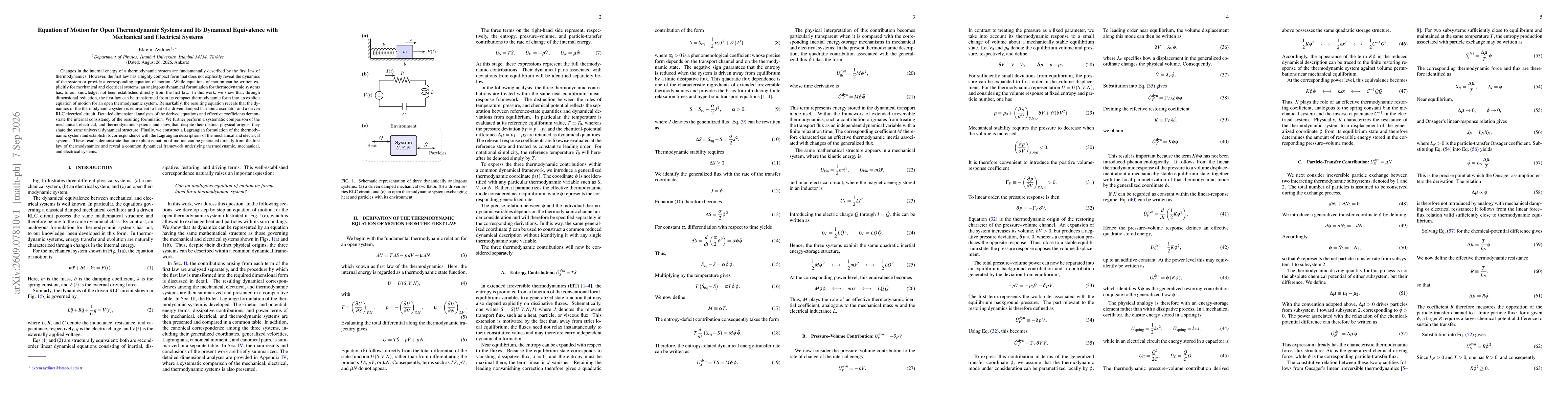 Thumbnail for Equation of Motion for Open Thermodynamic Systems and Its Dynamical Equivalence with Mechanical and Electrical Systems