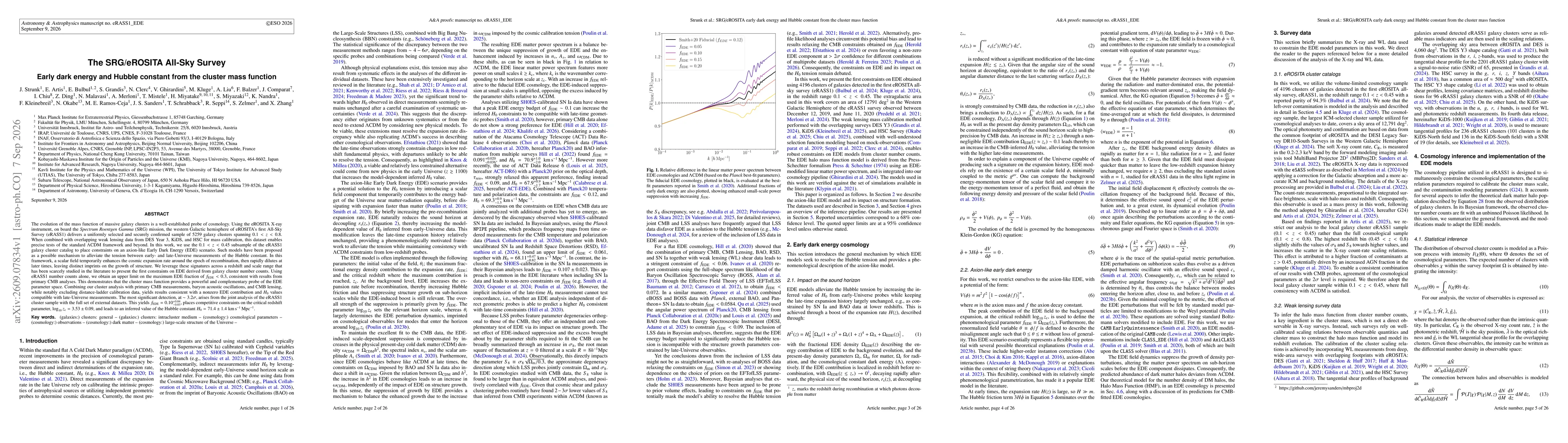 Thumbnail for The SRG/eROSITA All-Sky Survey: Early dark energy and Hubble constant from the cluster mass function