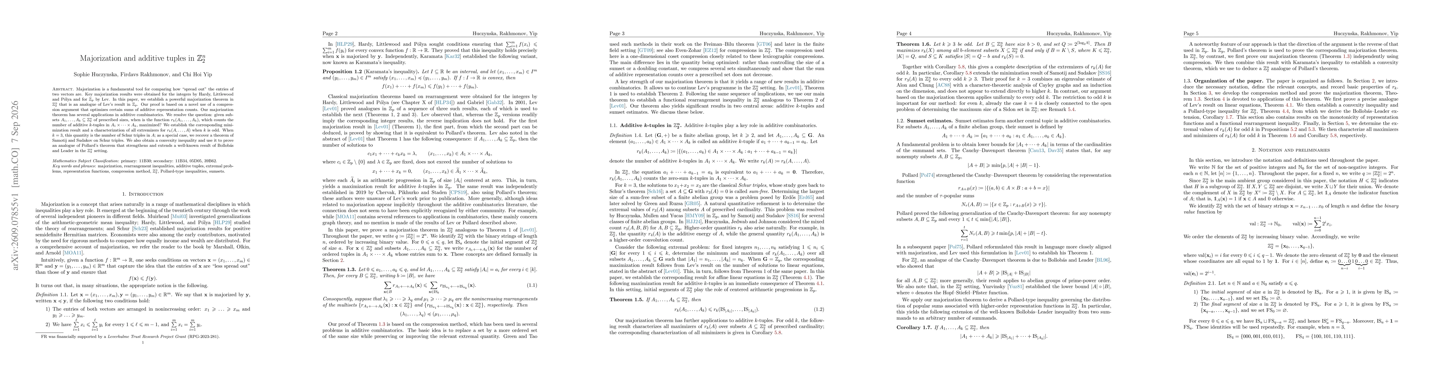 Thumbnail for Majorization and additive tuples in $\mathbb{Z}_2^n$