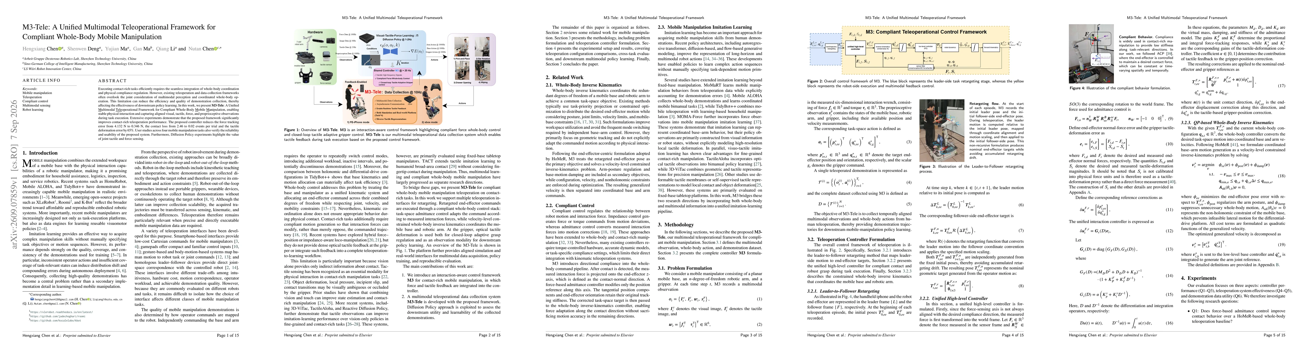Thumbnail for M3-Tele: A Unified Multimodal Teleoperational Framework for Compliant Whole-Body Mobile Manipulation