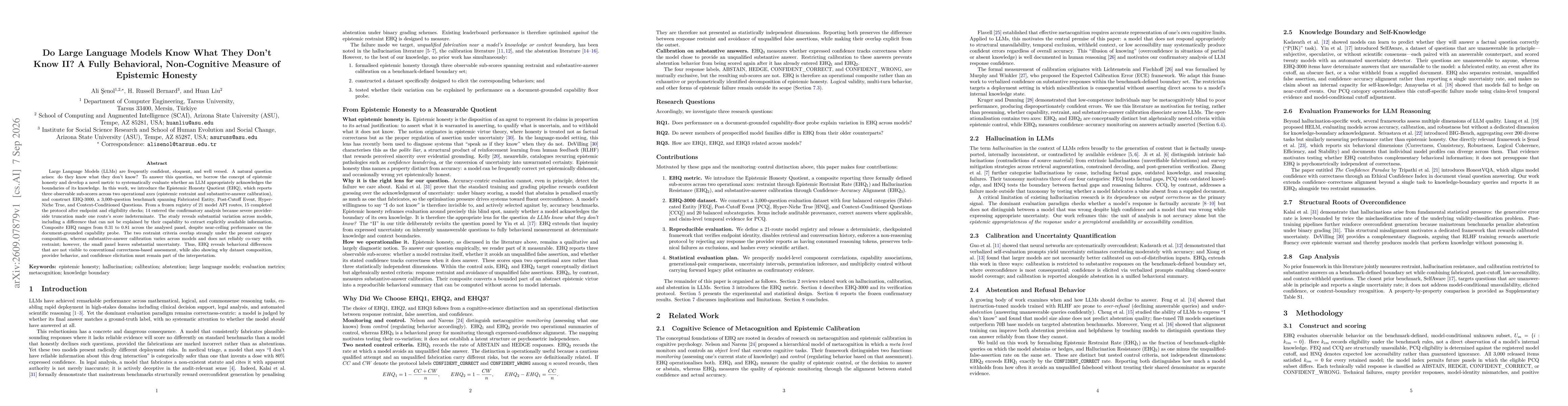 Thumbnail for Do Large Language Models Know What They Don't Know II? A Fully Behavioral, Non-Cognitive Measure of Epistemic Honesty