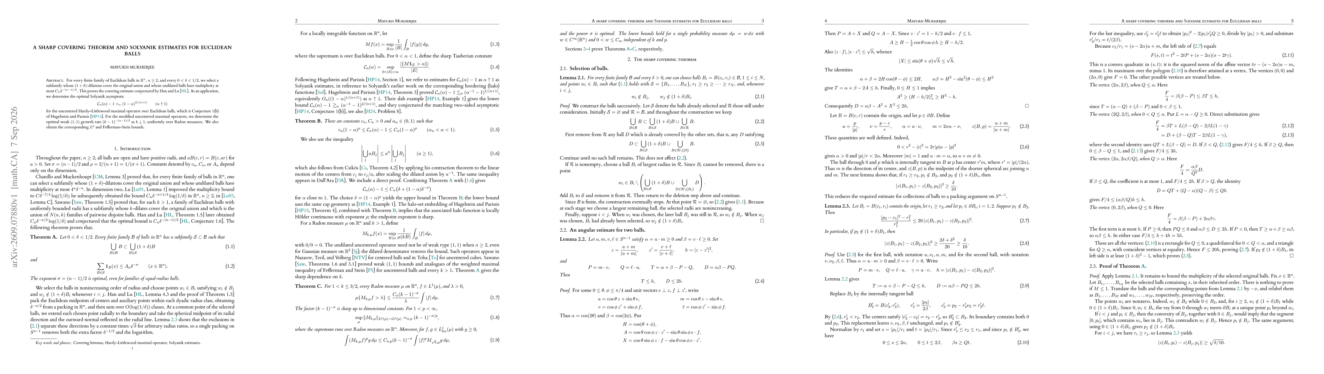 Thumbnail for A sharp covering theorem and Solyanik estimates for Euclidean balls