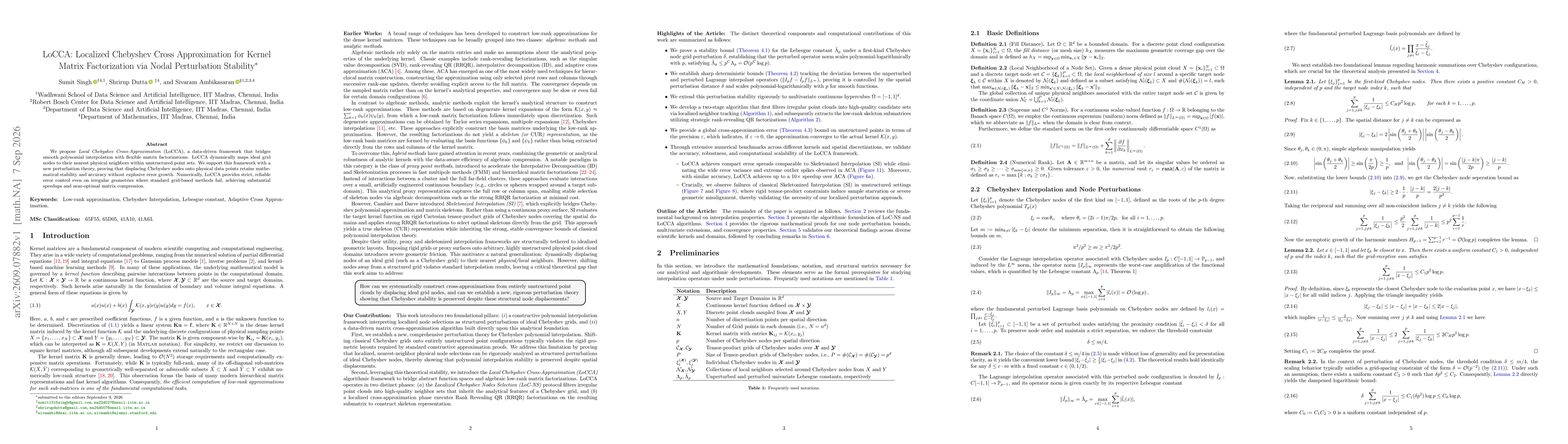 Thumbnail for LoCCA: Localized Chebyshev Cross Approximation for Kernel Matrix Factorization via Nodal Perturbation Stability