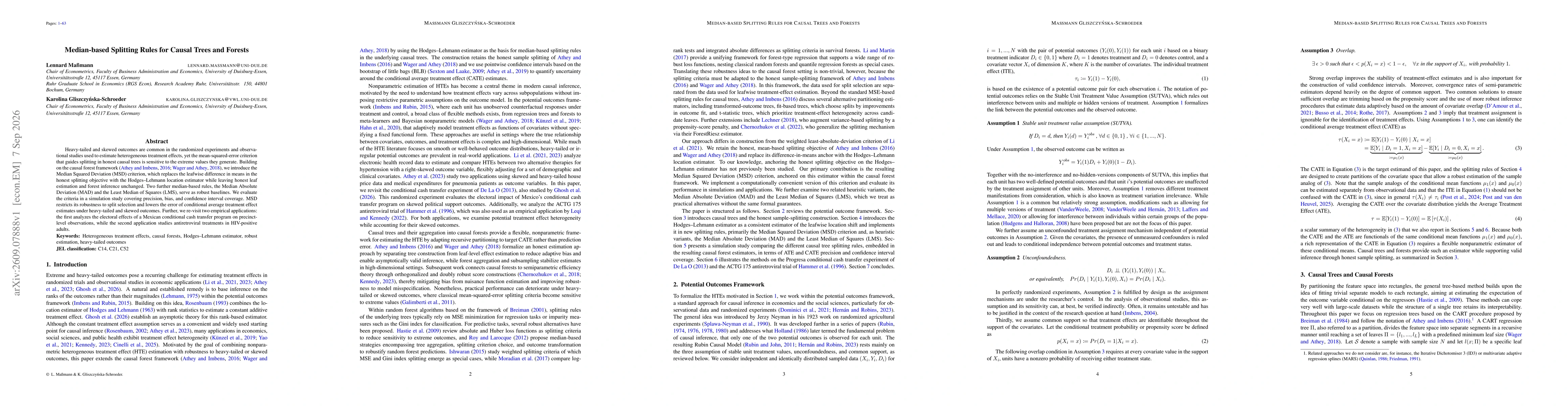 Thumbnail for Median-based Splitting Rules for Causal Trees and Forests