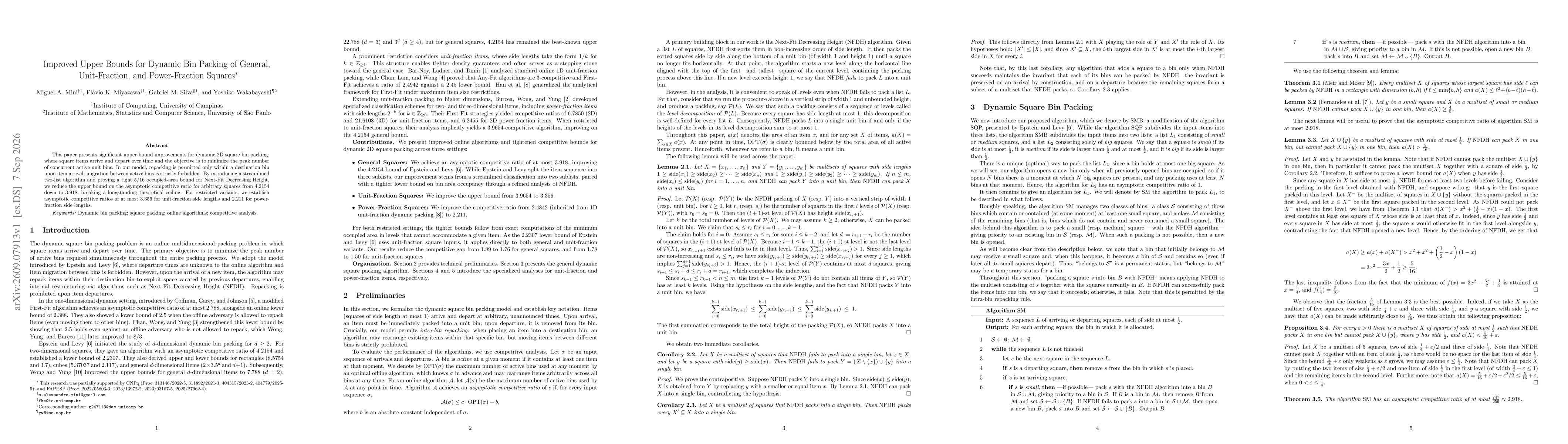 Thumbnail for Improved Upper Bounds for Dynamic Bin Packing of General, Unit-Fraction, and Power-Fraction Squares