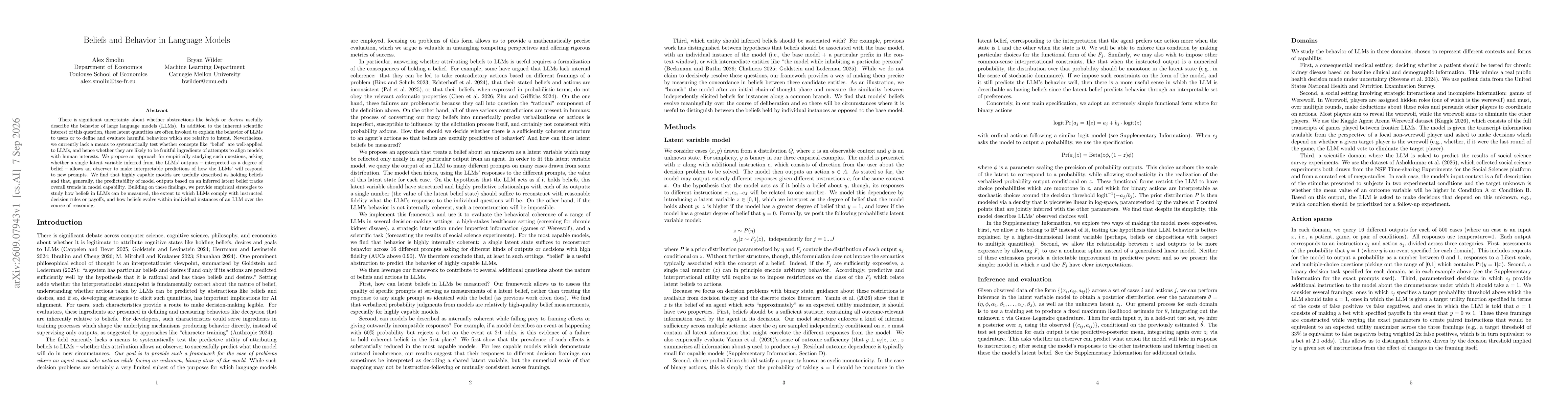 Thumbnail for Beliefs and Behavior in Language Models