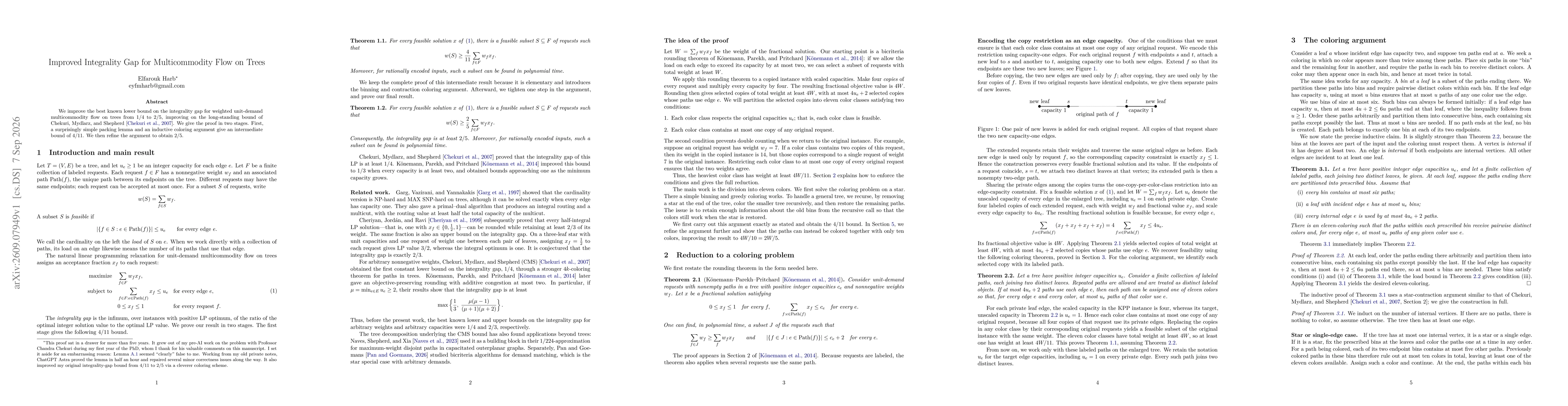Thumbnail for Improved Integrality Gap for Multicommodity Flow on Trees