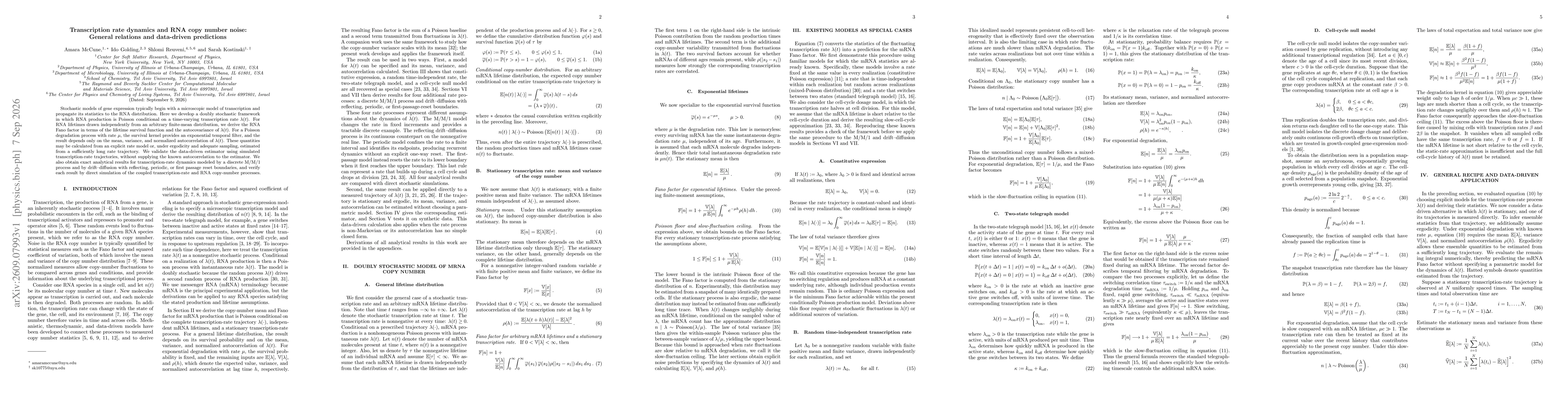 Thumbnail for Transcription rate dynamics and RNA copy number noise: General relations and data-driven predictions
