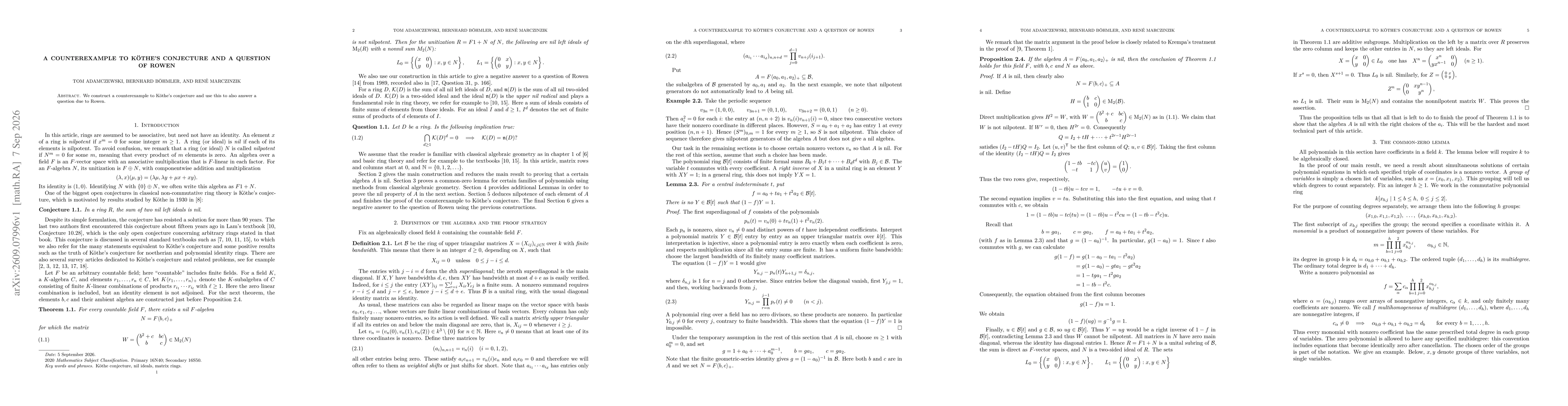 Thumbnail for A counterexample to Köthe's conjecture and a question of Rowen