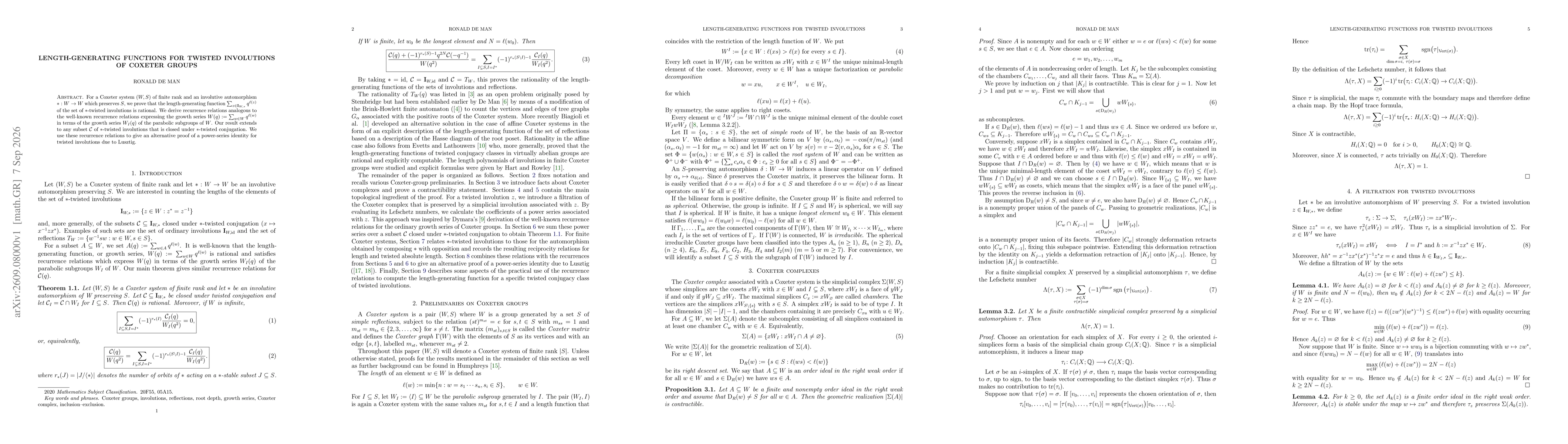 Thumbnail for Length-generating functions for twisted involutions of Coxeter groups