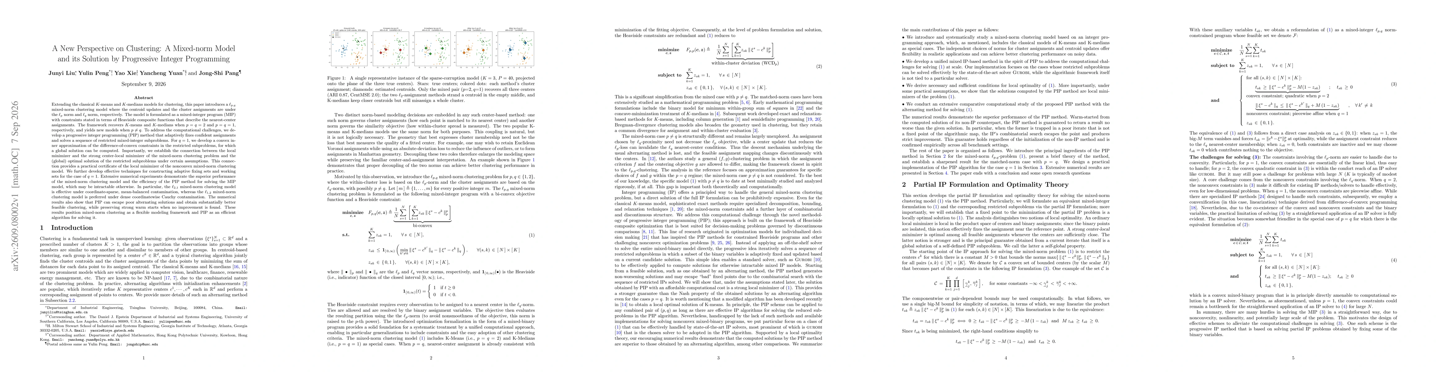 Thumbnail for A New Perspective on Clustering: A Mixed-norm Model and its Solution by Progressive Integer Programming