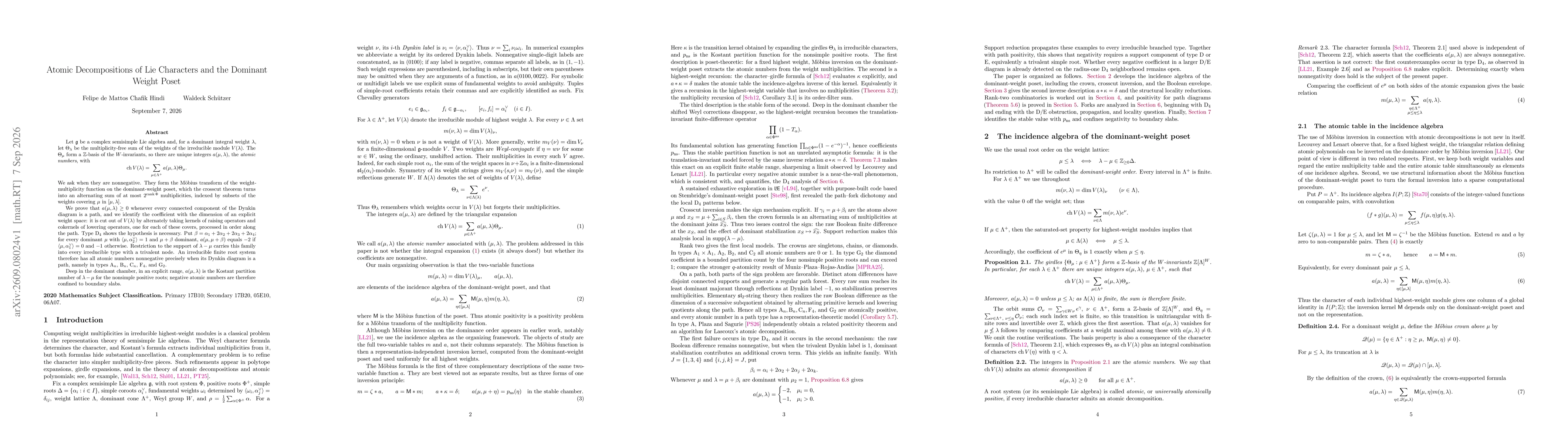 Thumbnail for Atomic Decompositions of Lie Characters and the Dominant Weight Poset