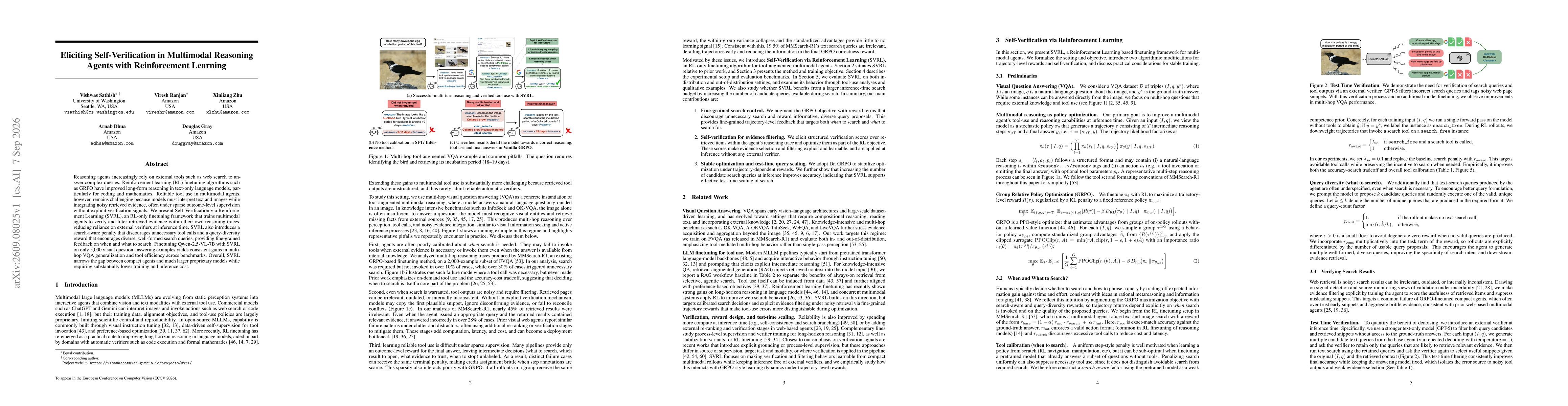 Thumbnail for Eliciting Self-Verification in Multimodal Reasoning Agents with Reinforcement Learning