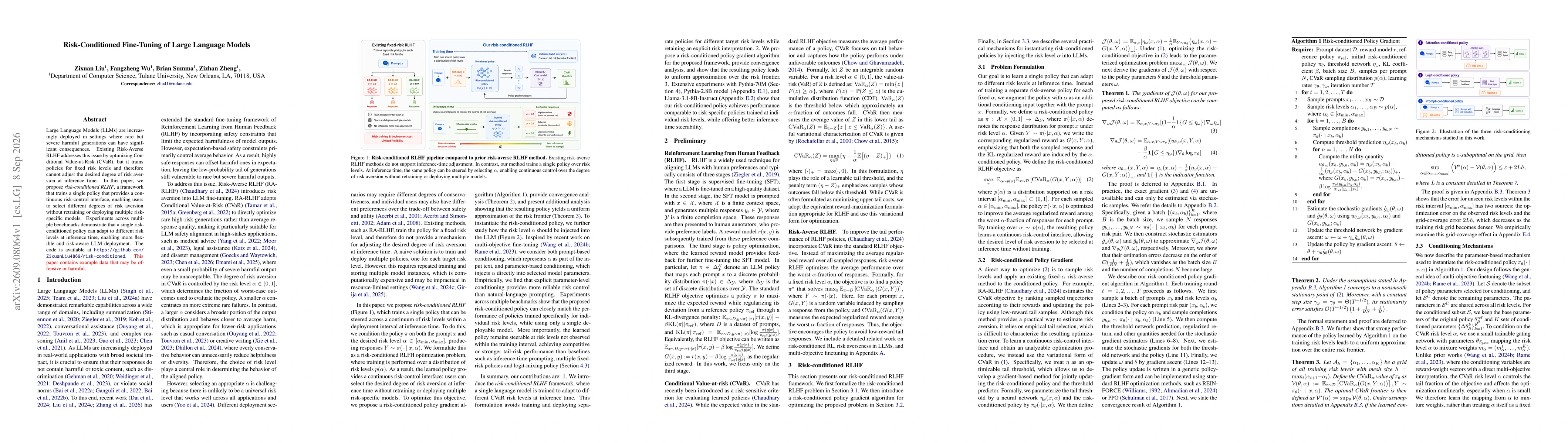 Thumbnail for Risk-Conditioned Fine-Tuning of Large Language Models