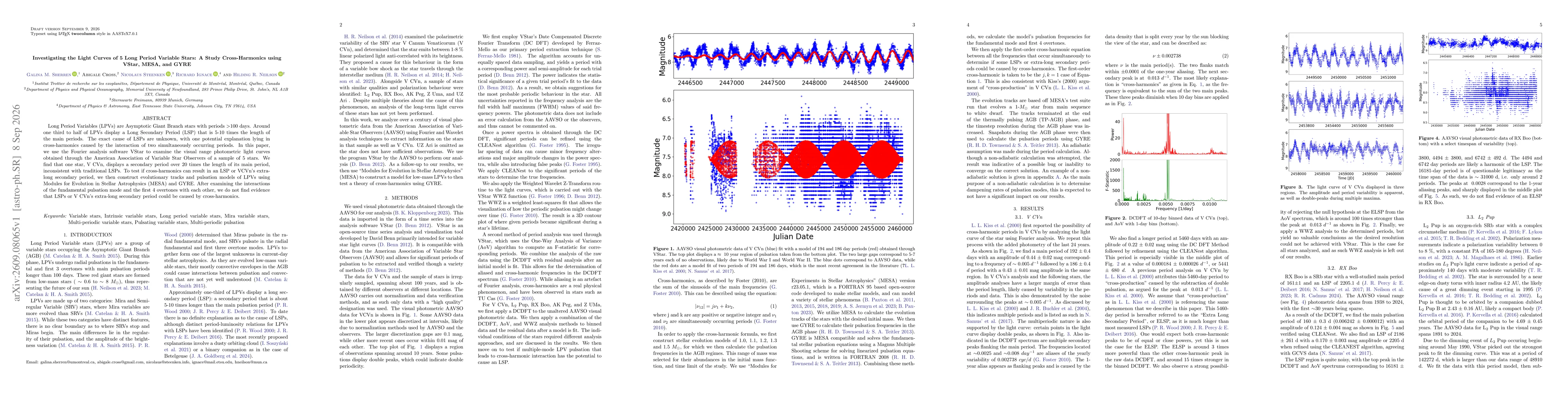 Thumbnail for Investigating the Light Curves of 5 Long Period Variable Stars: A Study Cross-Harmonics using VStar, MESA, and GYRE