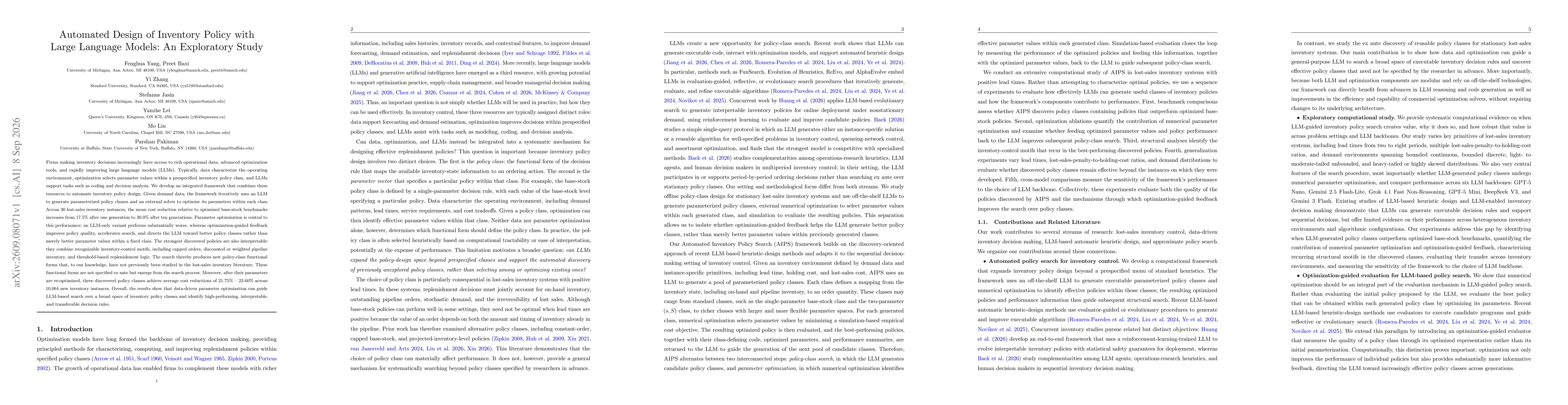 Thumbnail for Automated Design of Inventory Policy with Large Language Models: An Exploratory Study