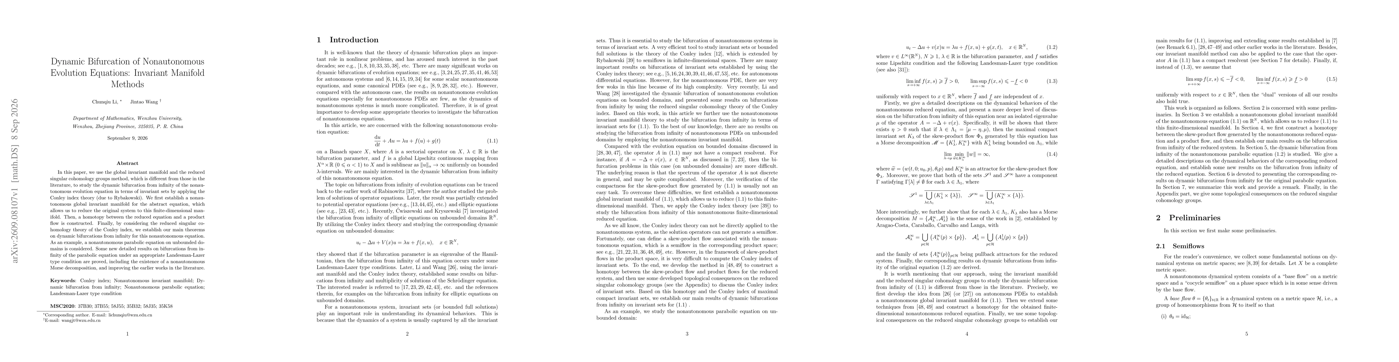 Thumbnail for Dynamic Bifurcation of Nonautonomous Evolution Equations: Invariant Manifold Methods