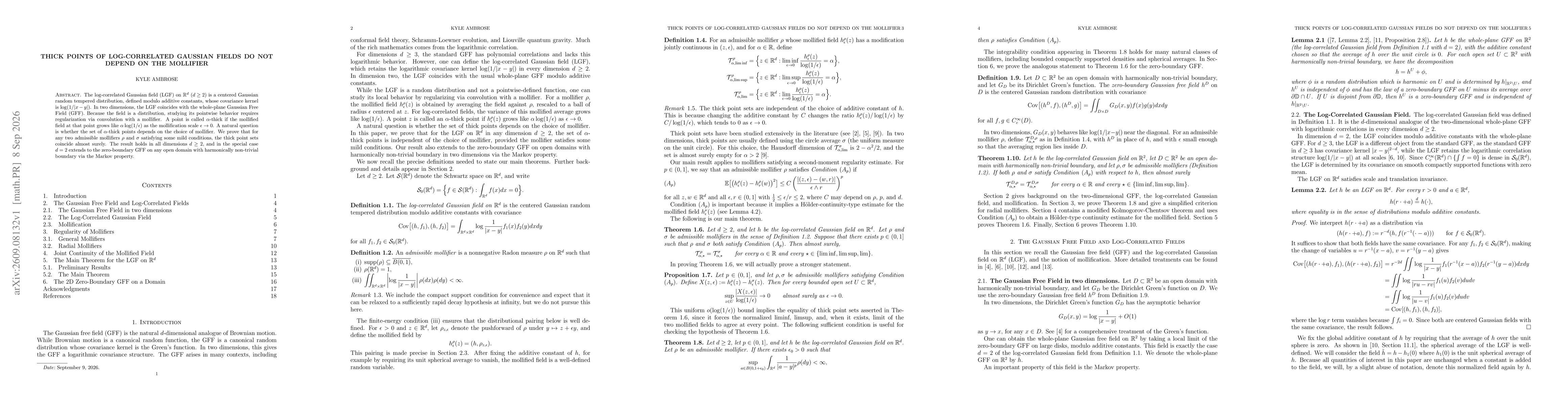 Thumbnail for Thick points of log-correlated Gaussian fields do not depend on the mollifier
