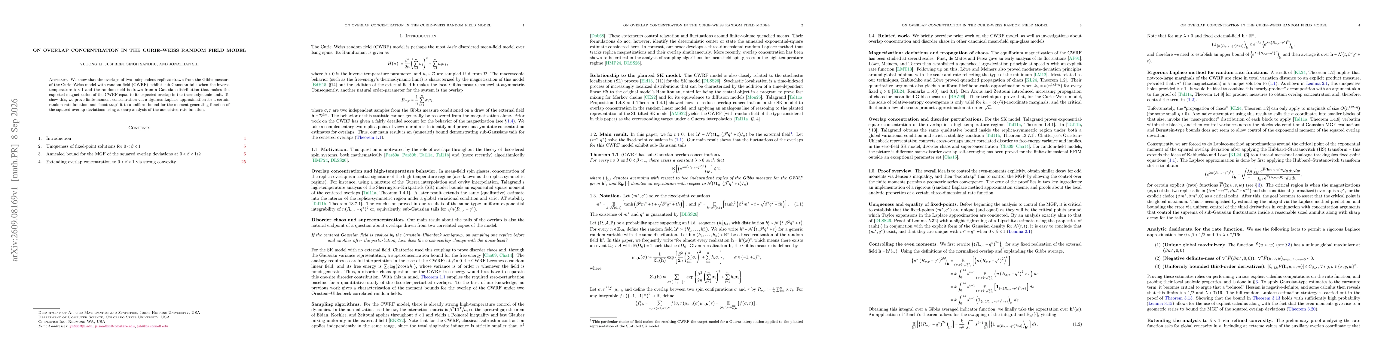 Thumbnail for On overlap concentration in the Curie-Weiss Random Field model