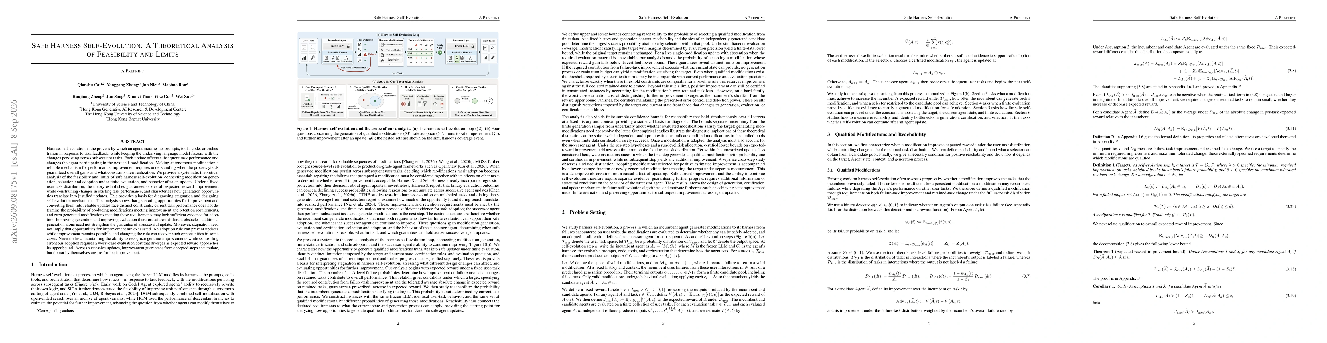 Thumbnail for Safe Harness Self-Evolution: A Theoretical Analysis of Feasibility and Limits