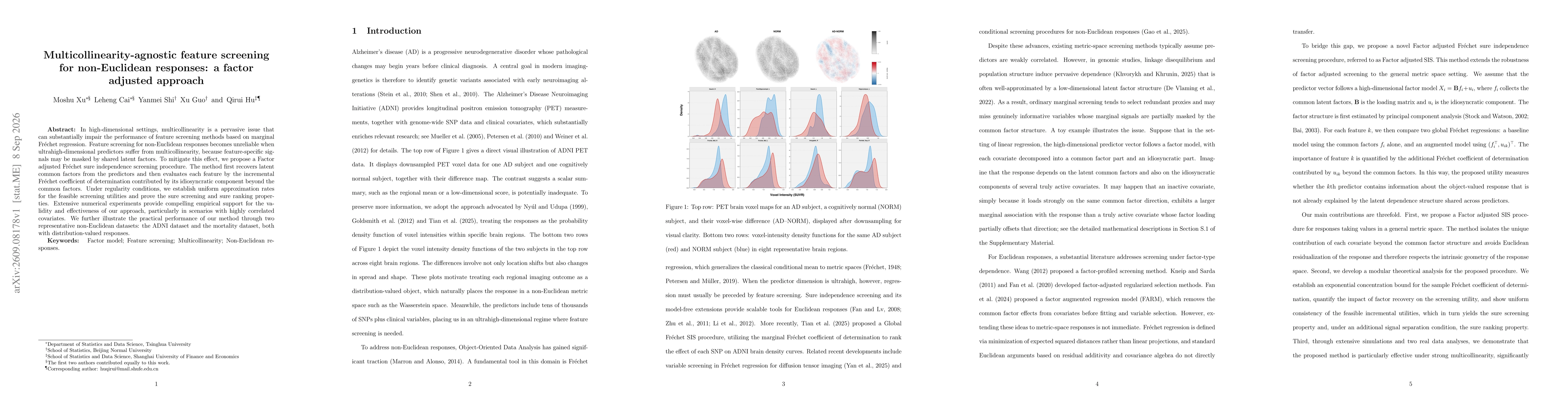 Thumbnail for Multicollinearity-agnostic feature screening for non-Euclidean responses: a factor adjusted approach