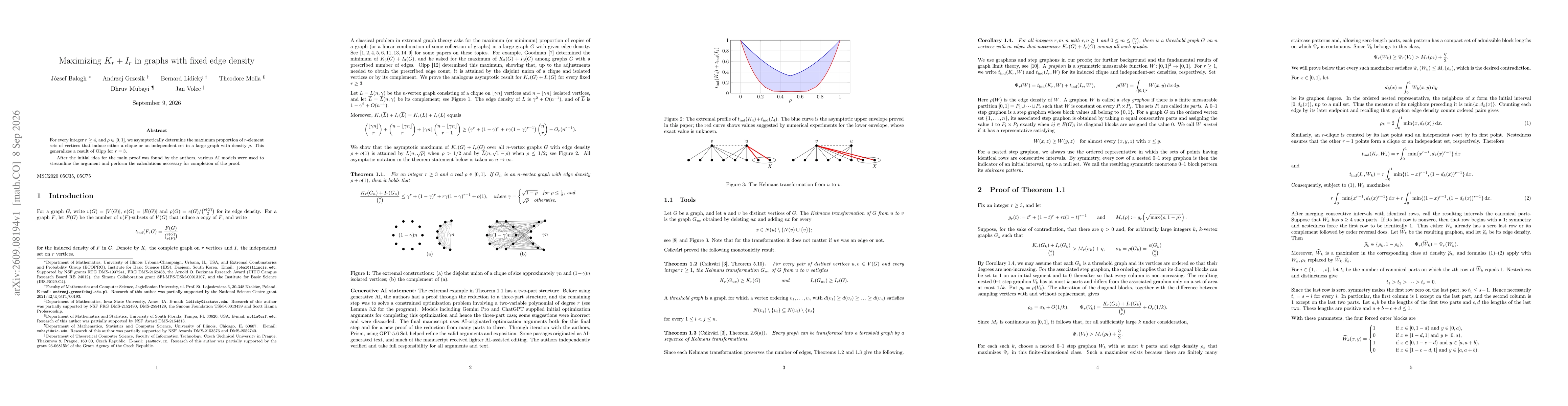 Thumbnail for Maximizing $K_r + I_r$ in graphs with fixed edge density