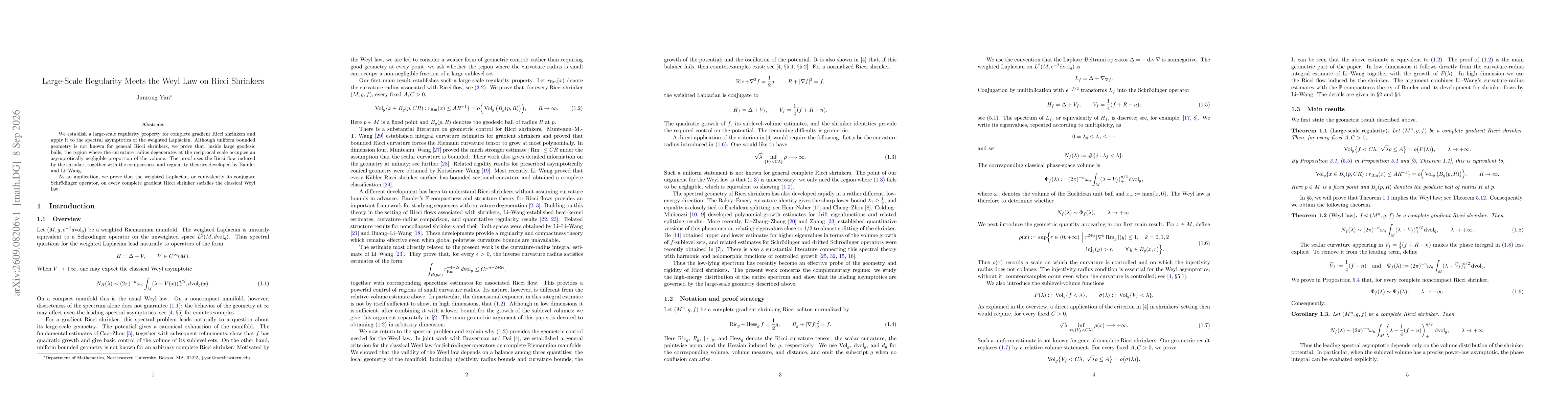 Thumbnail for Large-Scale Regularity Meets the Weyl Law on Ricci Shrinkers