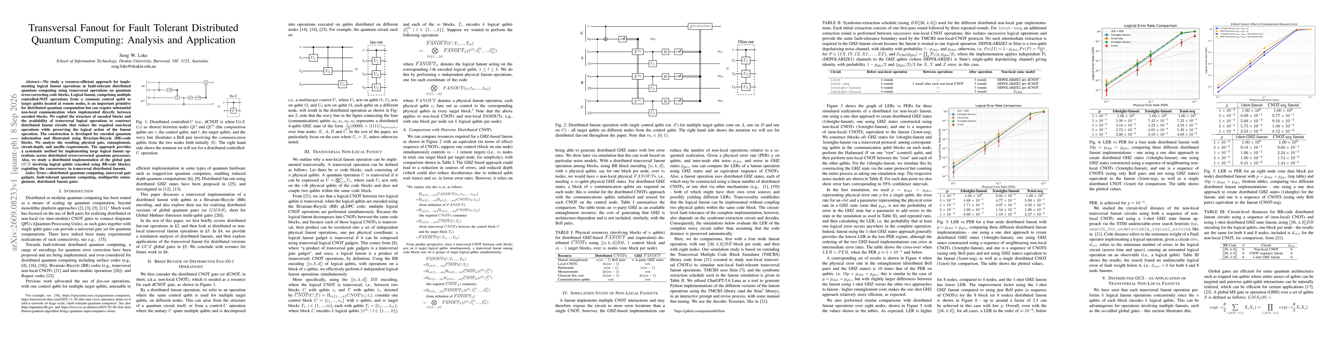 Thumbnail for Transversal Fanout for Fault Tolerant Distributed Quantum Computing: Analysis and Application