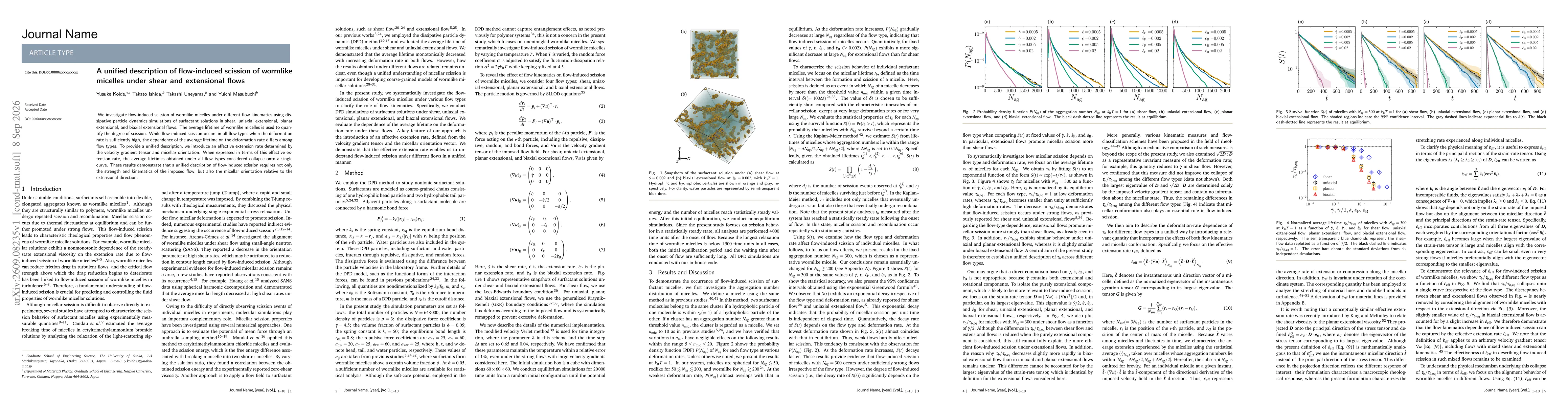 Thumbnail for A unified description of flow-induced scission of wormlike micelles under shear and extensional flows