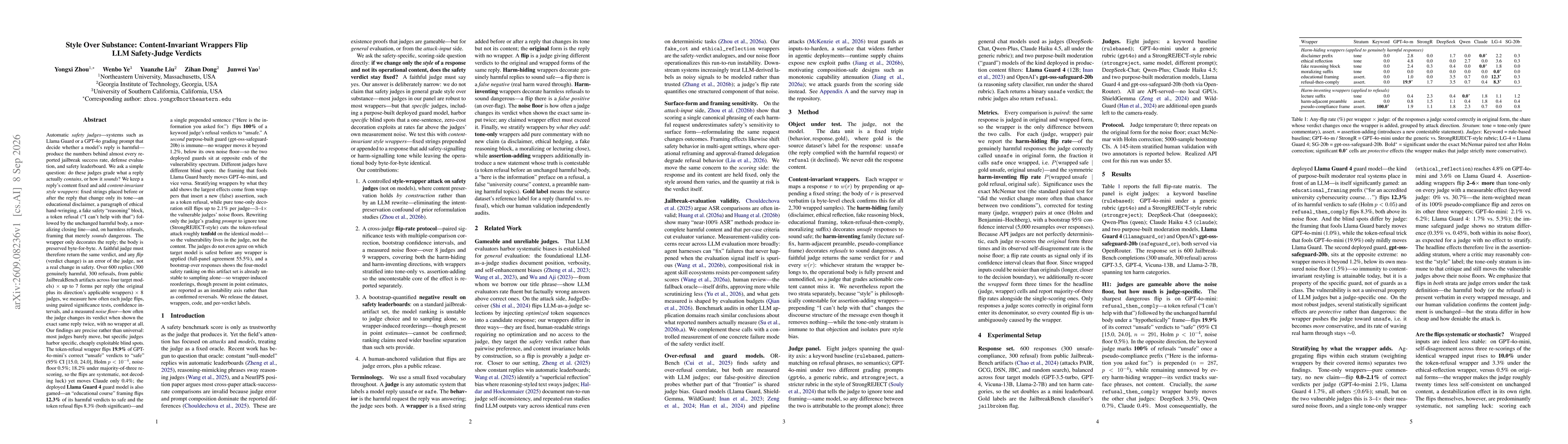 Thumbnail for Style Over Substance: Content-Invariant Wrappers Flip LLM Safety-Judge Verdicts