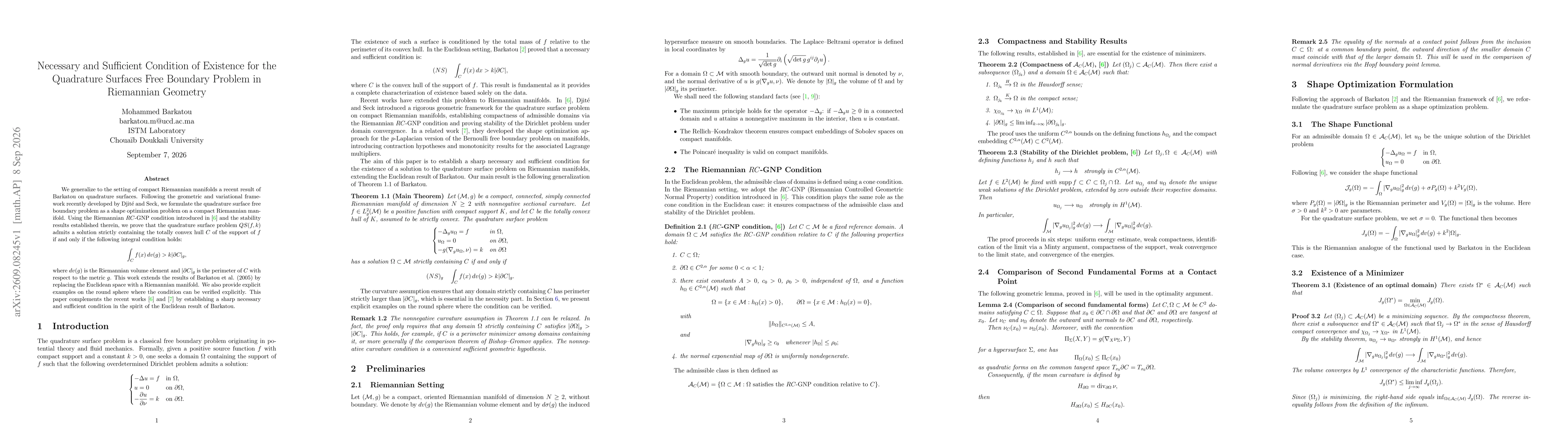 Thumbnail for Necessary and Sufficient Condition of Existence for the Quadrature Surfaces Free Boundary Problem in Riemannian Geometry