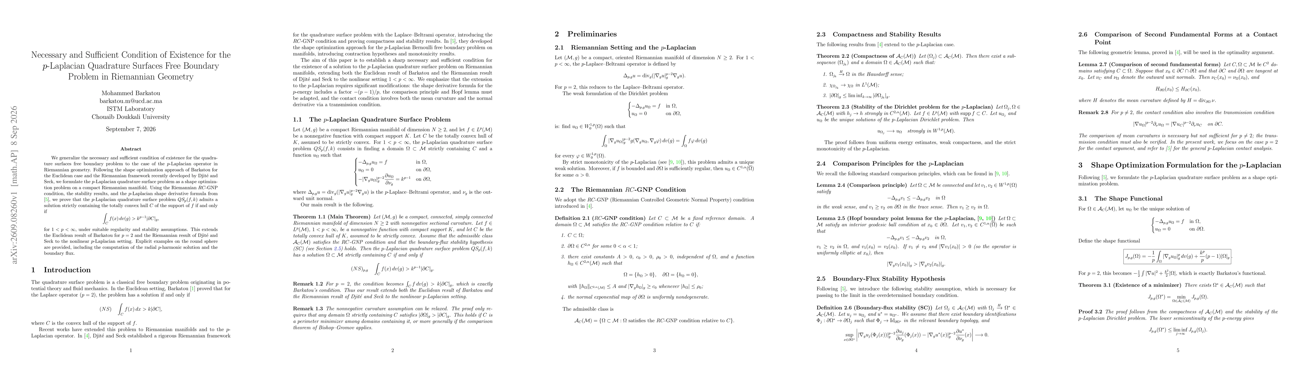 Thumbnail for Necessary and Sufficient Condition of Existence for the $p$-Laplacian Quadrature Surfaces Free Boundary Problem in Riemannian Geometry