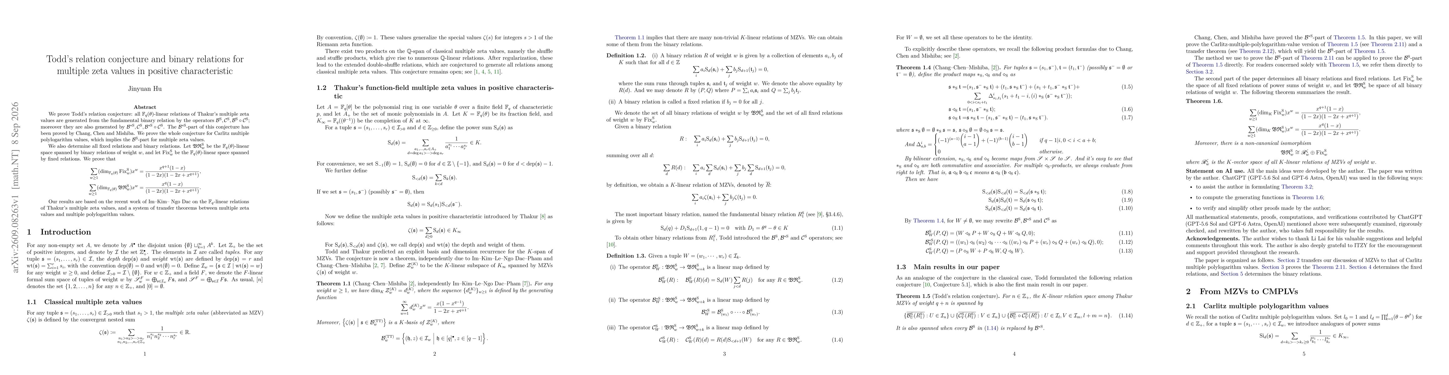 Thumbnail for Todd's relation conjecture and binary relations for multiple zeta values in positive characteristic