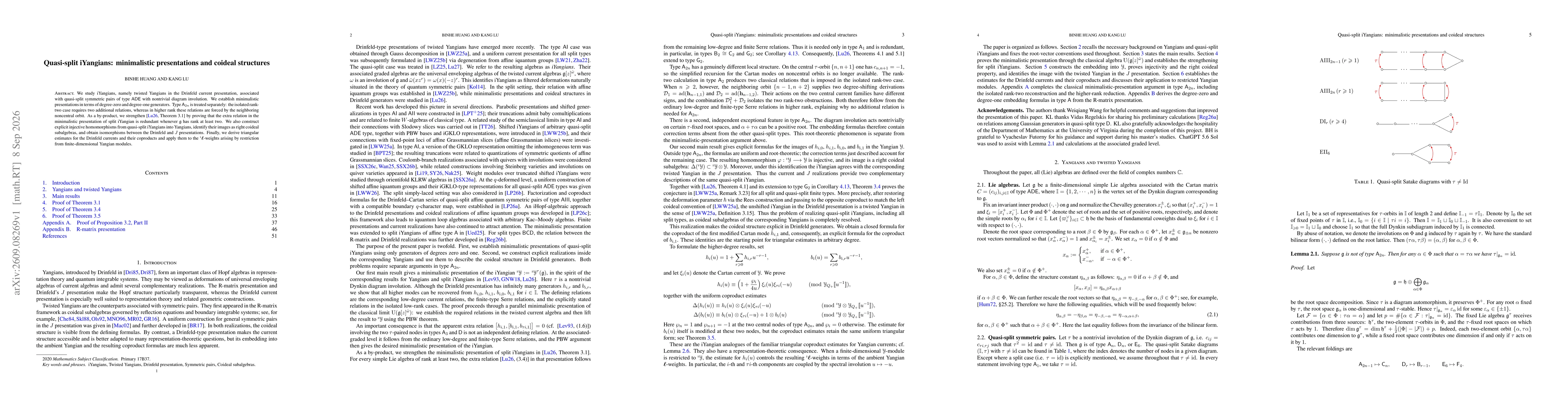Thumbnail for Quasi-split iYangians: minimalistic presentations and coideal structures