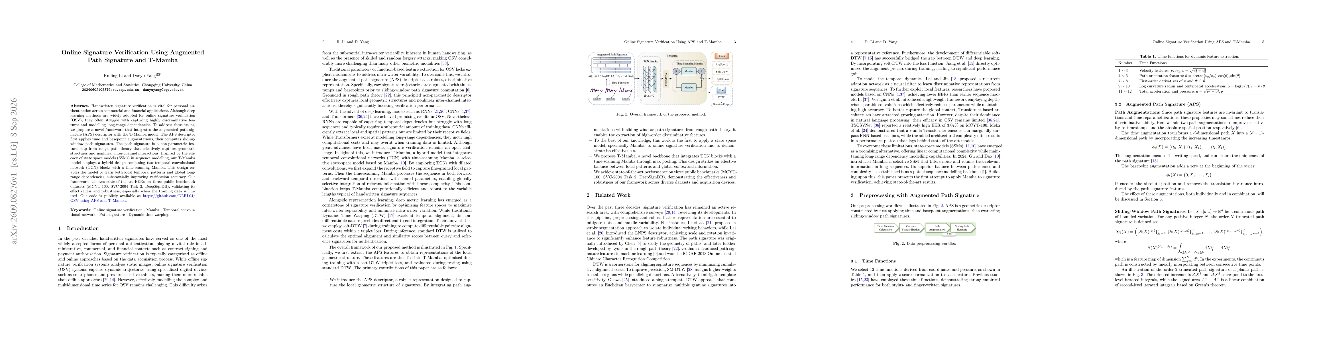 Thumbnail for Online Signature Verification Using Augmented Path Signature and T-Mamba