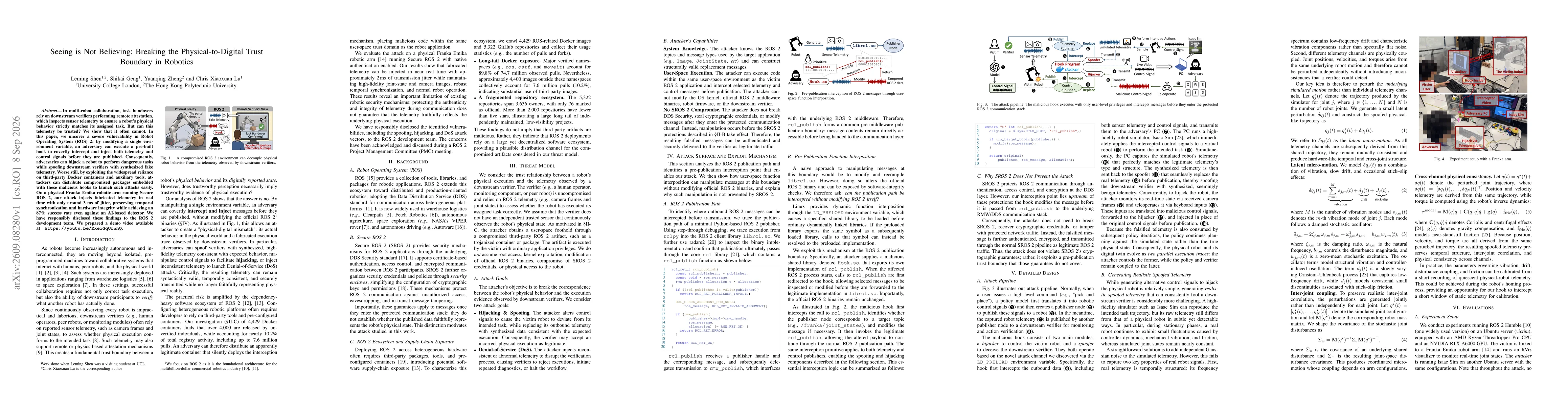 Thumbnail for Seeing is Not Believing: Breaking the Physical-to-Digital Trust Boundary in Robotics