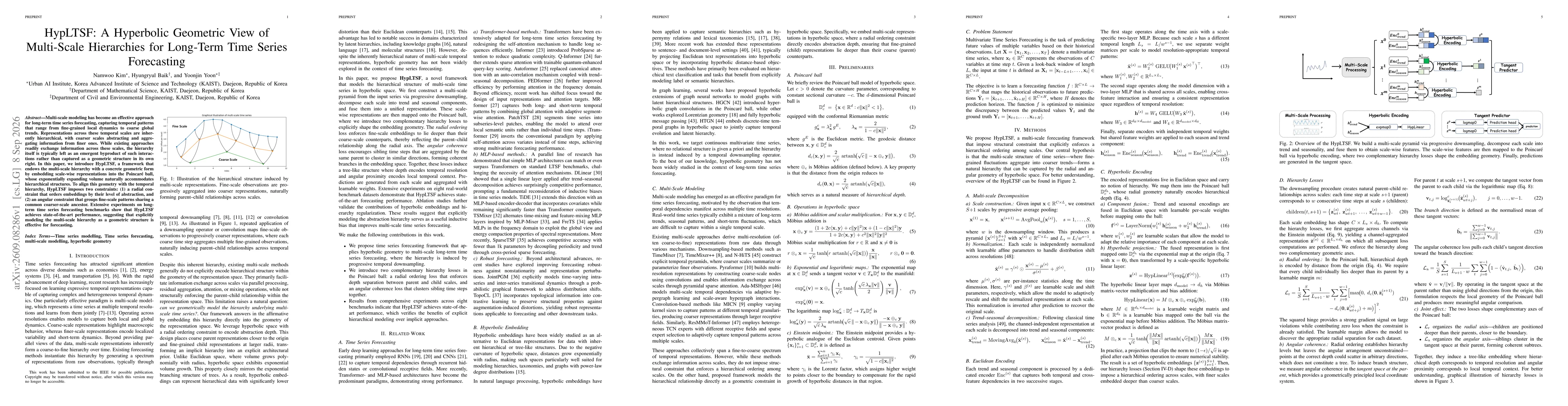 Thumbnail for HypLTSF: A Hyperbolic Geometric View of Multi-Scale Hierarchies for Long-Term Time Series Forecasting