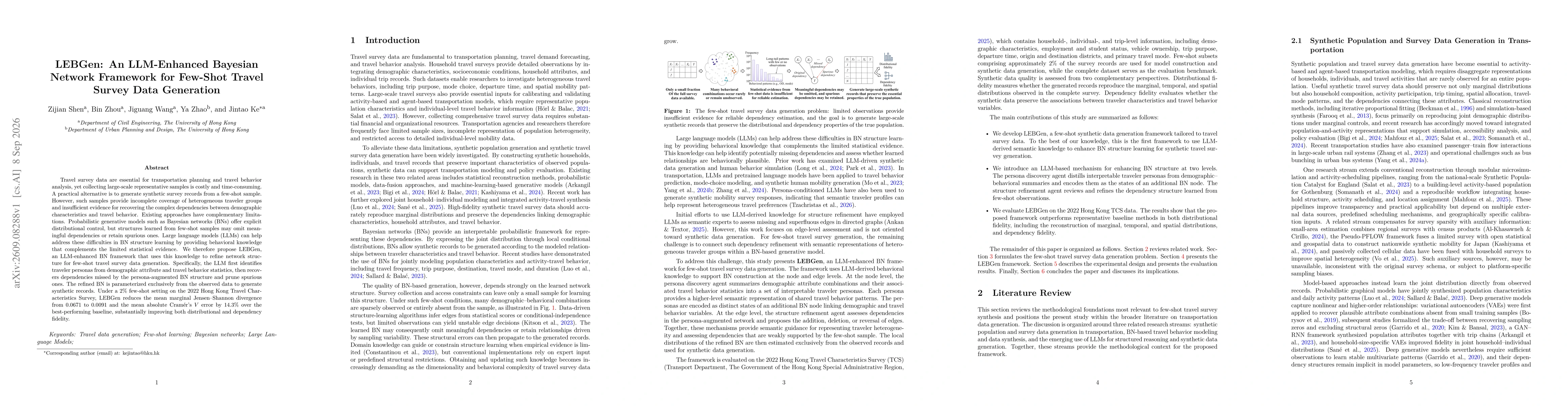 Thumbnail for LEBGen: An LLM-Enhanced Bayesian Network Framework for Few-Shot Travel Survey Data Generation