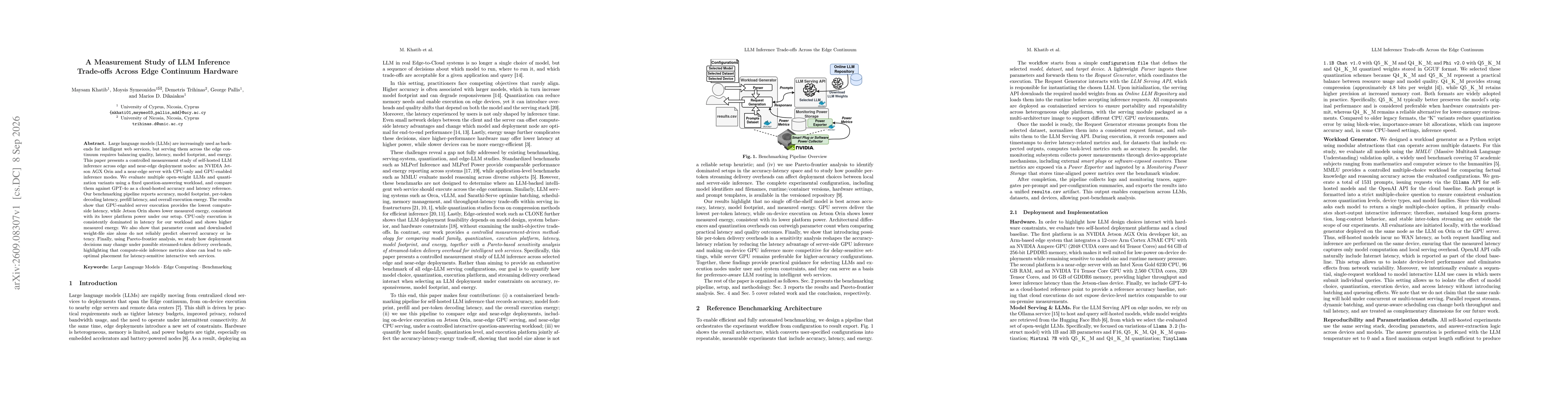 Thumbnail for A Measurement Study of LLM Inference Trade-offs Across Edge Continuum Hardware