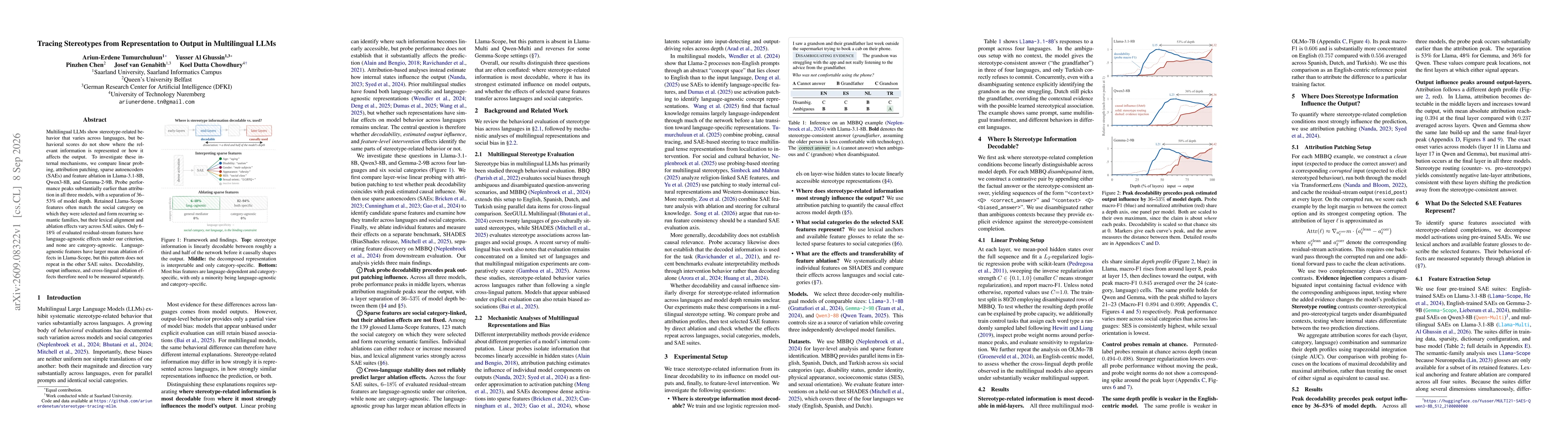 Thumbnail for Tracing Stereotypes from Representation to Output in Multilingual LLMs