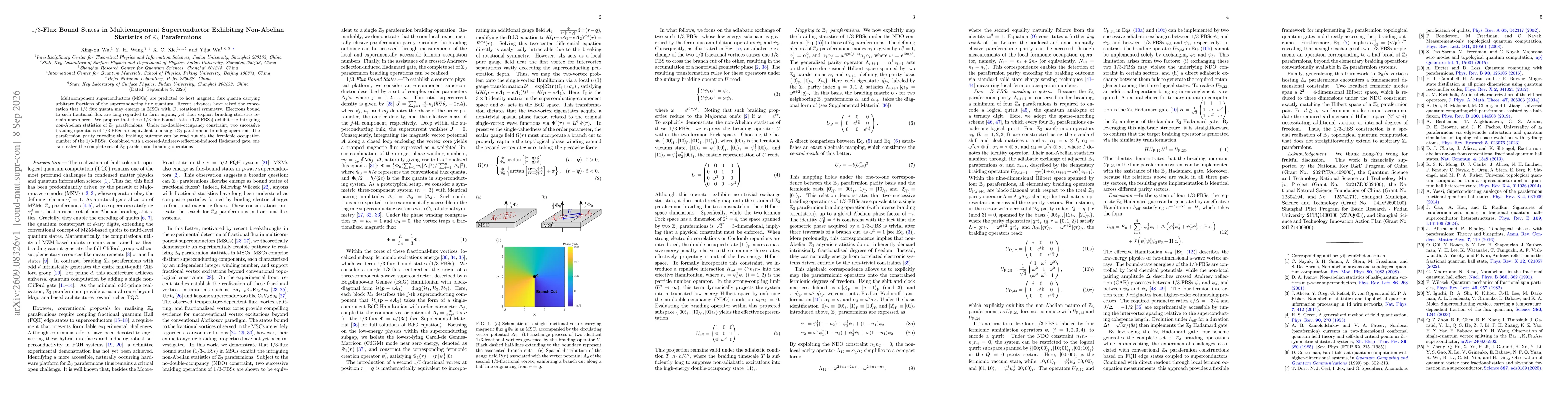 Thumbnail for $1/3$-Flux Bound States in Multicomponent Superconductor Exhibiting Non-Abelian Statistics of $\mathbb {Z}_3$ Parafermions