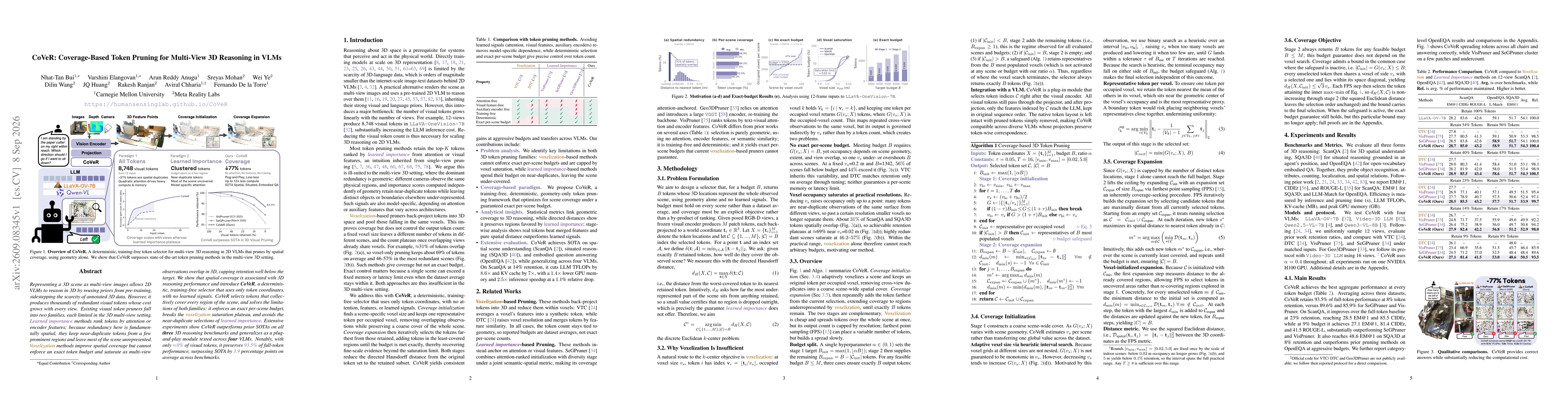 Thumbnail for CoVeR: Coverage-Based Token Pruning for Multi-View 3D Reasoning in VLMs