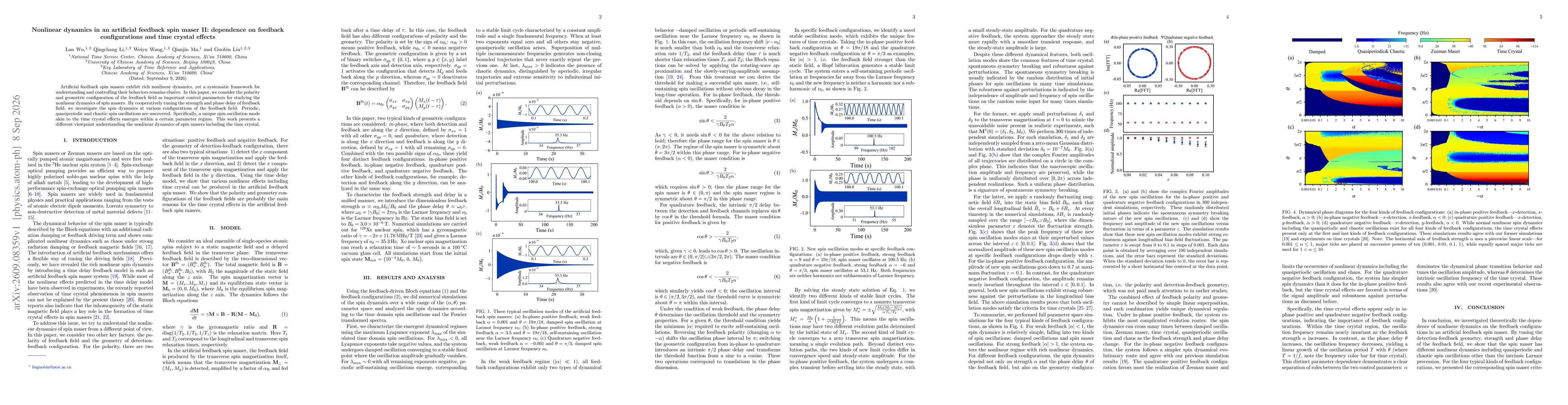 Thumbnail for Nonlinear dynamics in an artificial feedback spin maser II: dependence on feedback configurations and time crystal effects