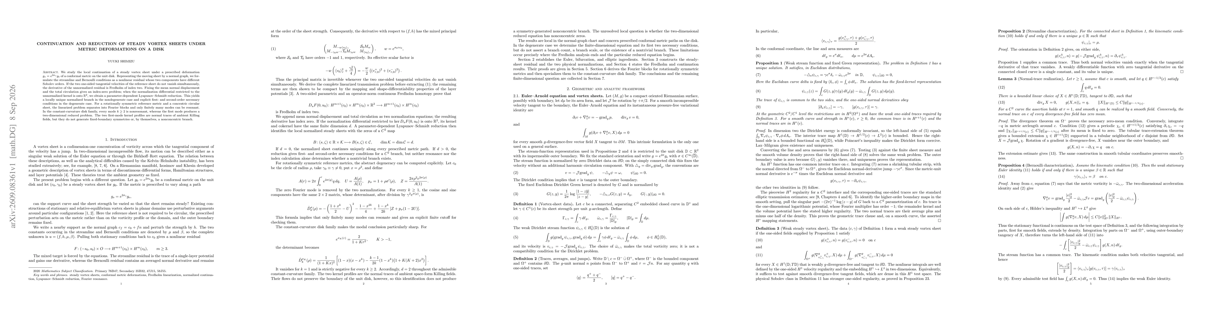 Thumbnail for Continuation and reduction of steady vortex sheets under metric deformations on a disk